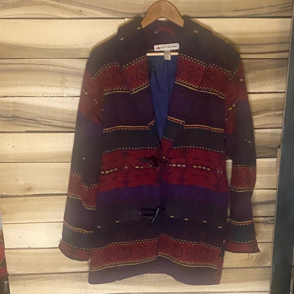 Roo Crossing wool blend Southwestern Patterned jacket small red purple green